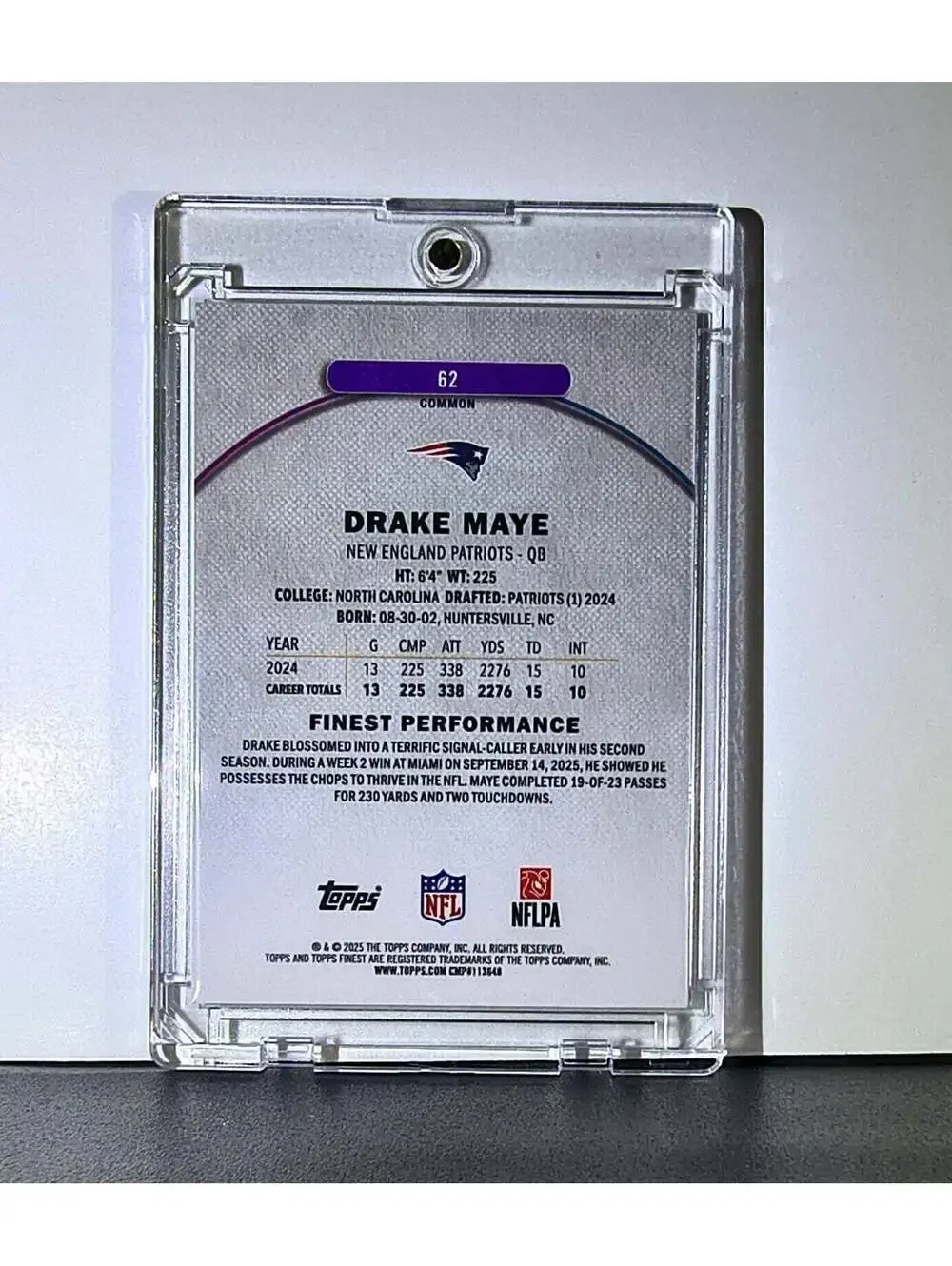 Drake Maye 2025 Topps Finest NFL #62 Football Card New England Patriots